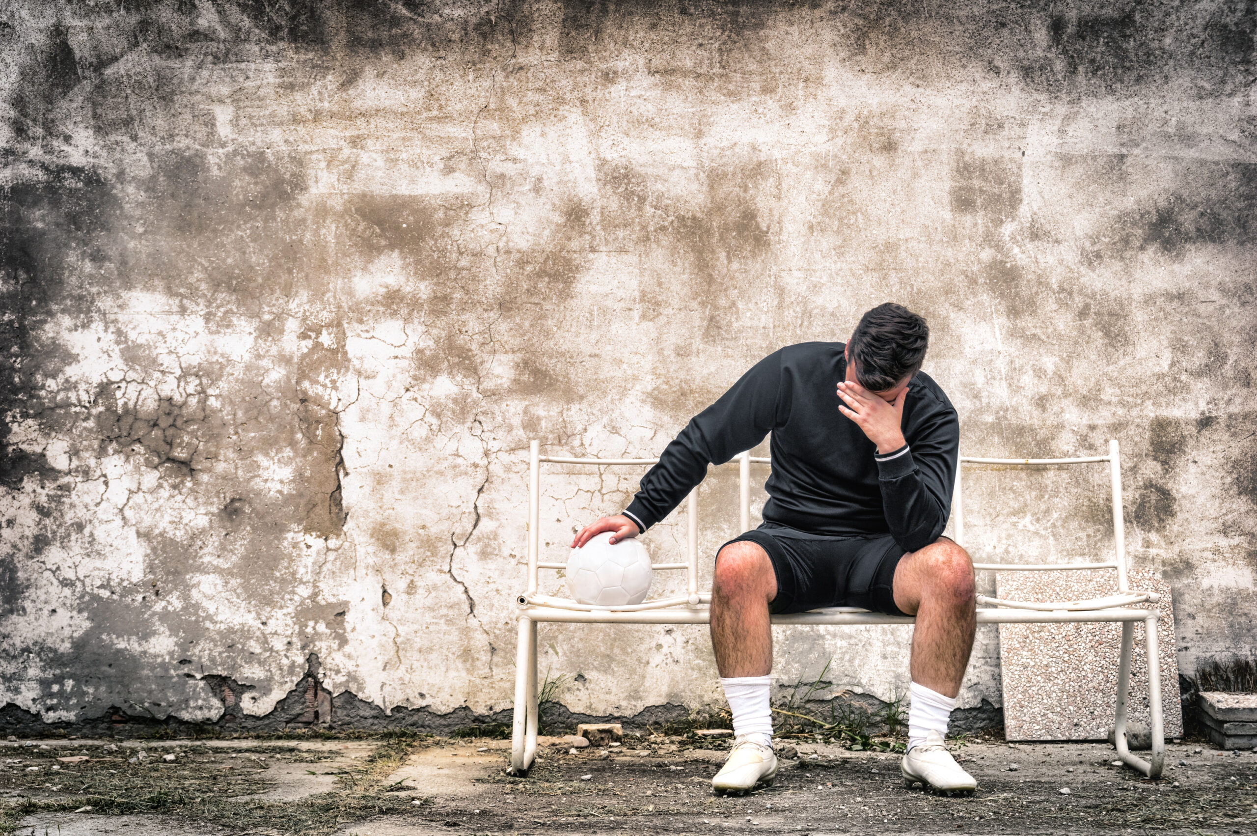 Soccer football goalkeeper feeling desperate after sport failure Soccer football goalkeeper feeling desperate after sport failure - Concept of guilt related to negative doping experience